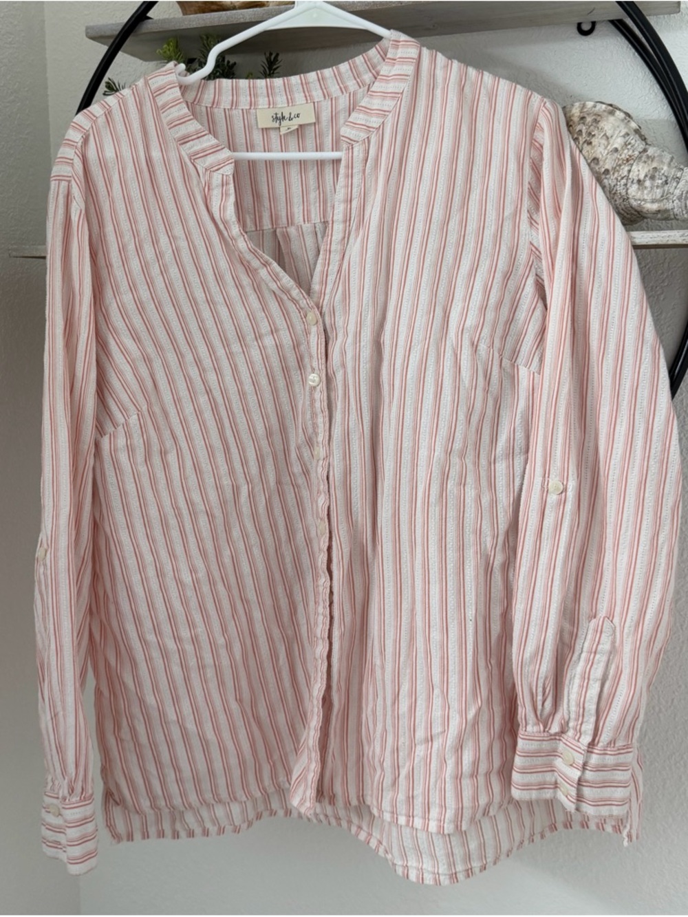 Style & Co. Pink and White Striped Button Down Shirt